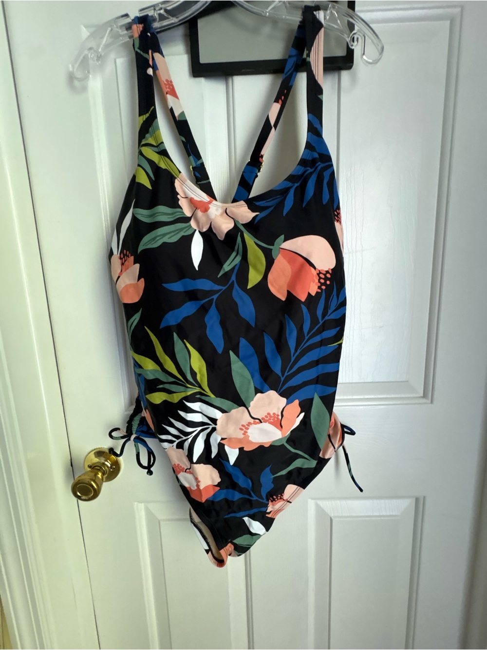 Kona Sol Black One-Piece Swimsuit with Pink & Blue Floral